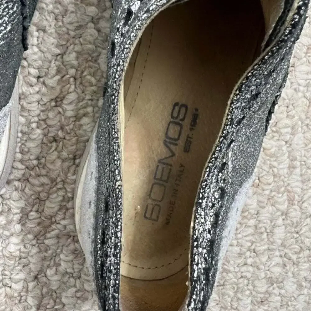 Boemos gray silver Oxford loafers slip on shoes leather  size 38